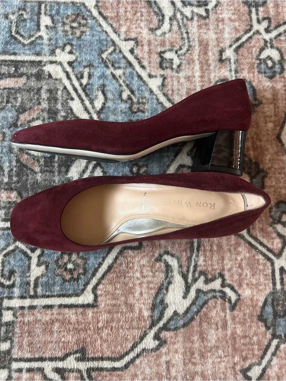 Ron White Burgundy Suede Women's Block Heel Pumps Made In Italy -Size 39